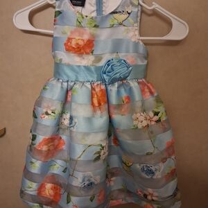 Holiday Editions Floral Kids Dress - Blue and Orange